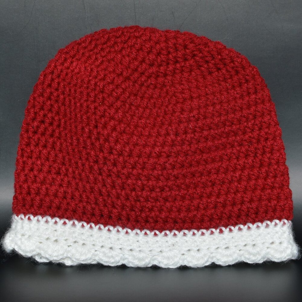 Red Crochet Homemade Hat with White Brim